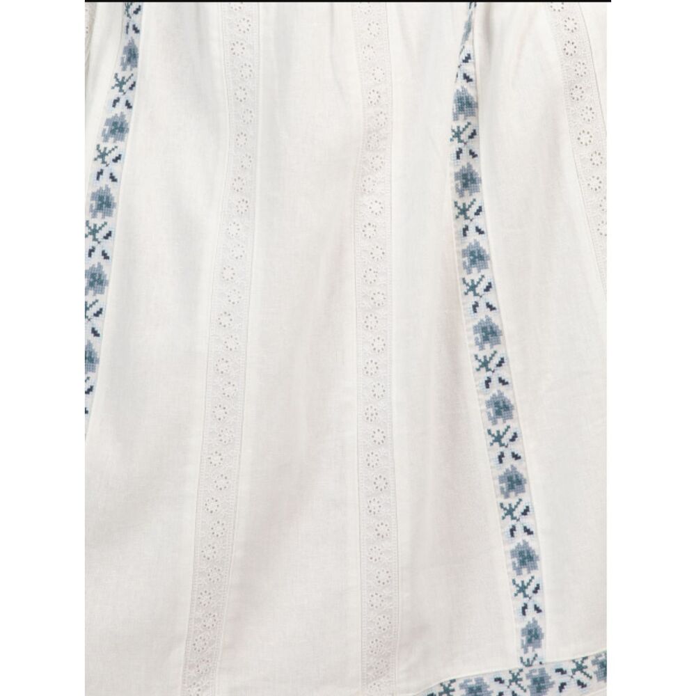 Caroline Constas XS Linen Blend Embroidered Maxi Skirt White Blue Boho Cottage - Picture 5 of 12